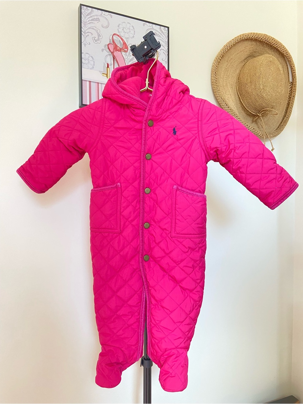 Polo by Ralph Lauren Hot Pink Quilted Hooded One-Piece Sleep Sack